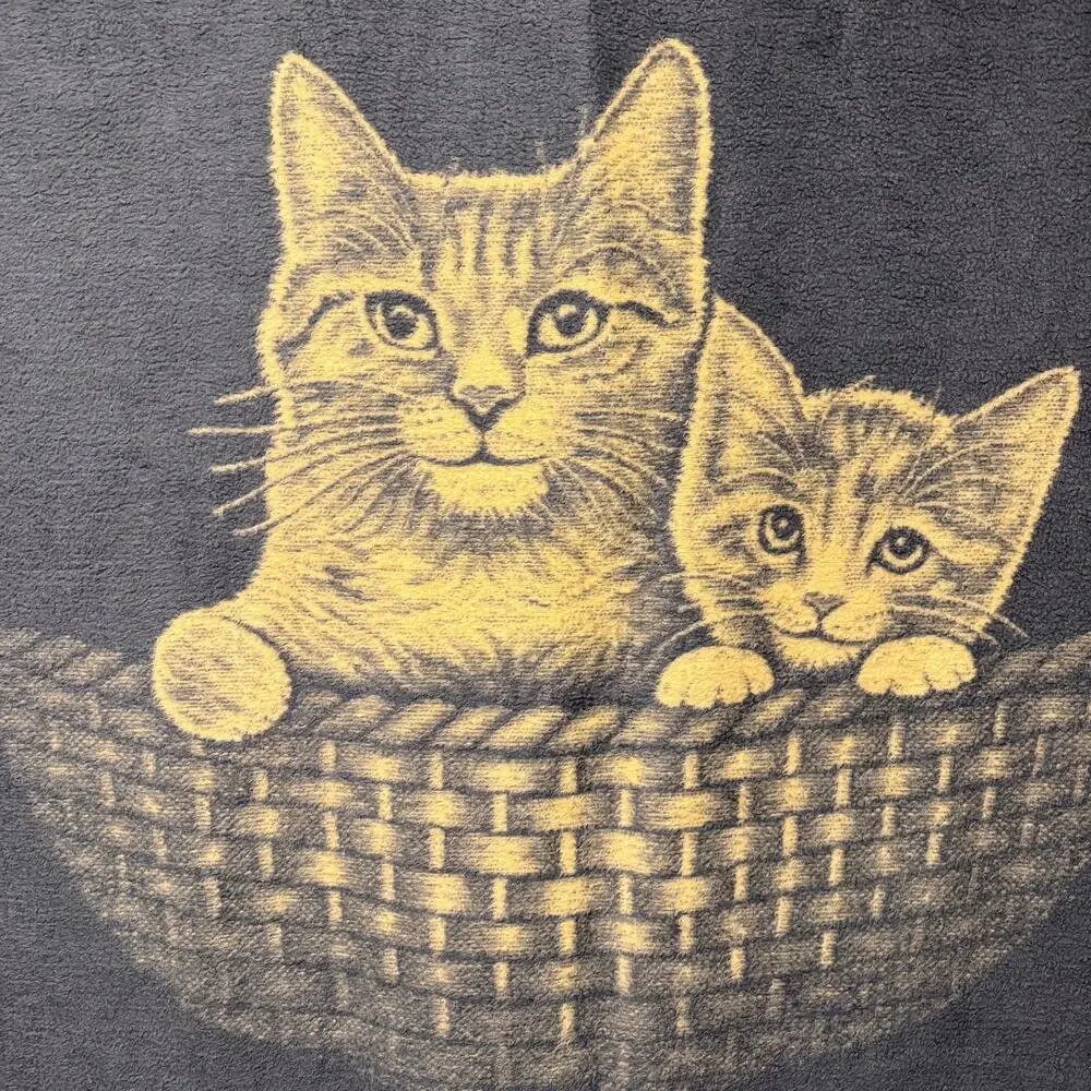 Vtg 90s Biederlack cats in a basket blanket - blue & white country cottage core